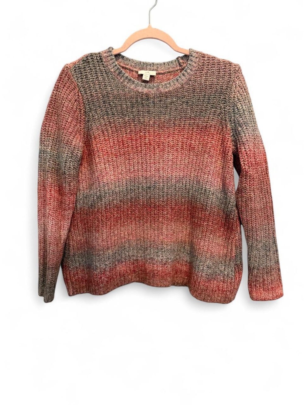 J. Jill Ombre Striped Chunky Knit Crewneck Pullover Sweater Pink Grey Med Petite